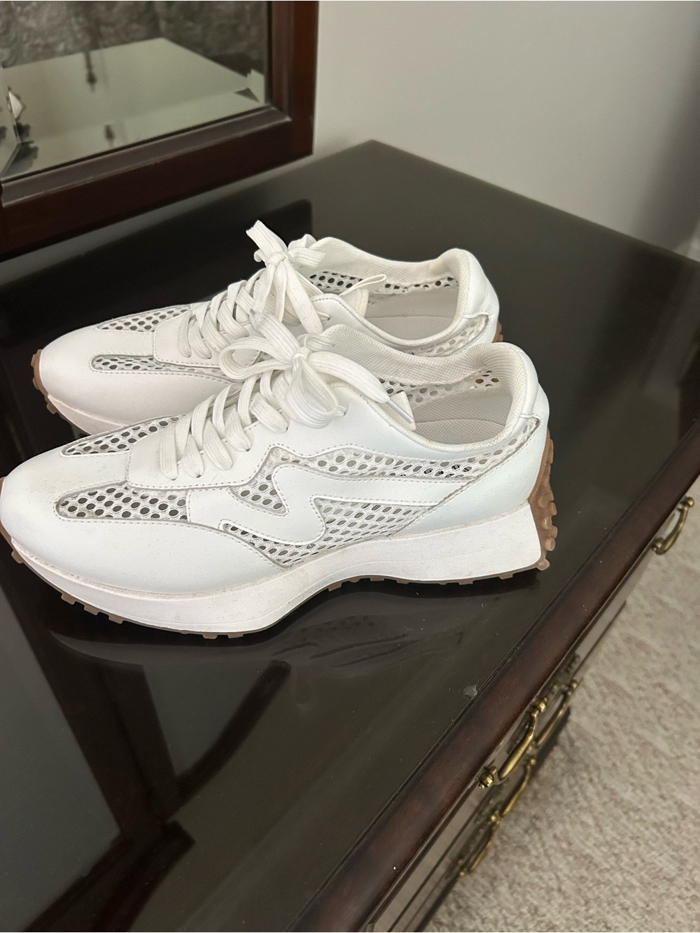 Steve Madden White Mesh Platform Sneakers with Gum Sole